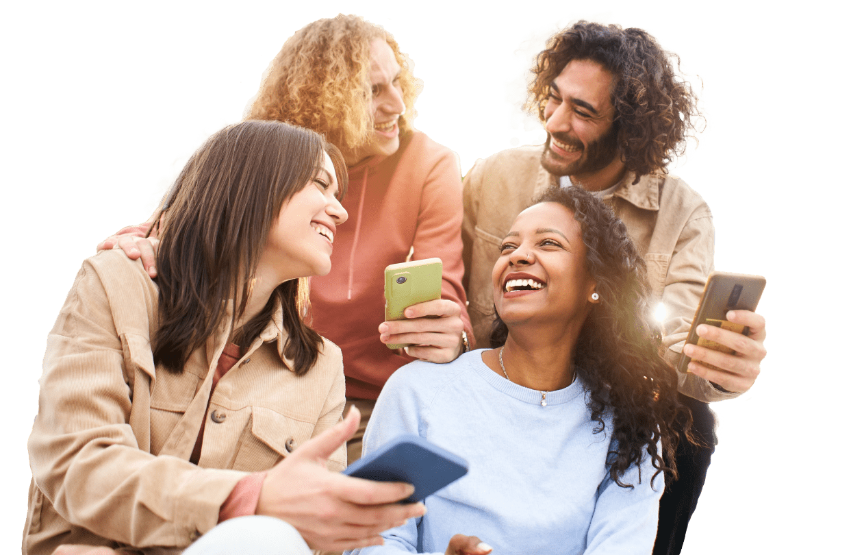 Happy friends with phones